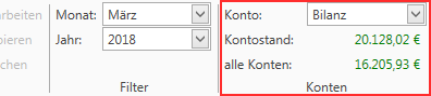 Zeigt den Kontostand des ausgewählten Kontos.