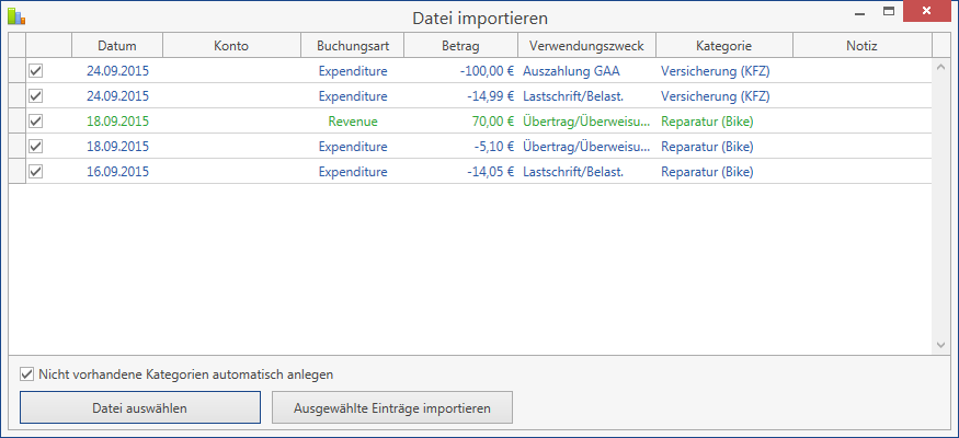 Zusammenfassung des Imports