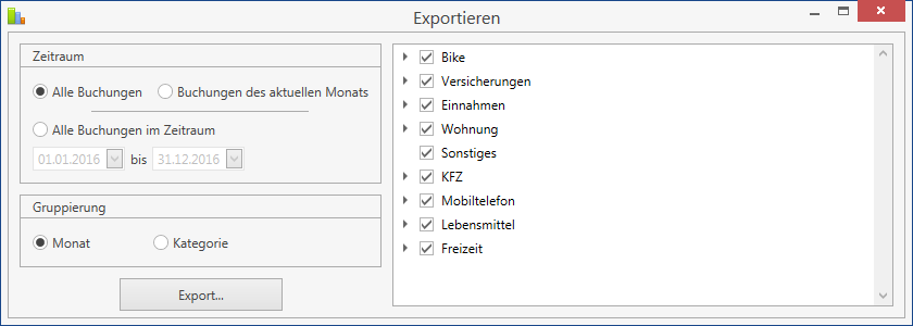 Buchungen zum Beispiel nach Excel exportieren