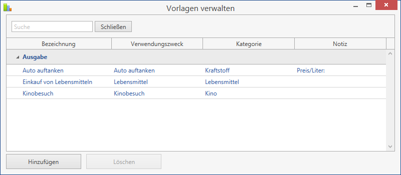 Vorlagen für Buchungen verwalten