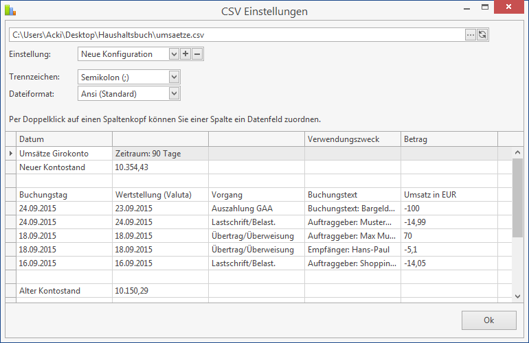 Inhalt einer CSV-Datei