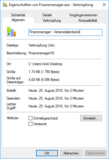 Namen der Verknüpfung noch individuell anpassen