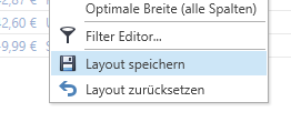 Layout der Buchungsübersicht speichern
