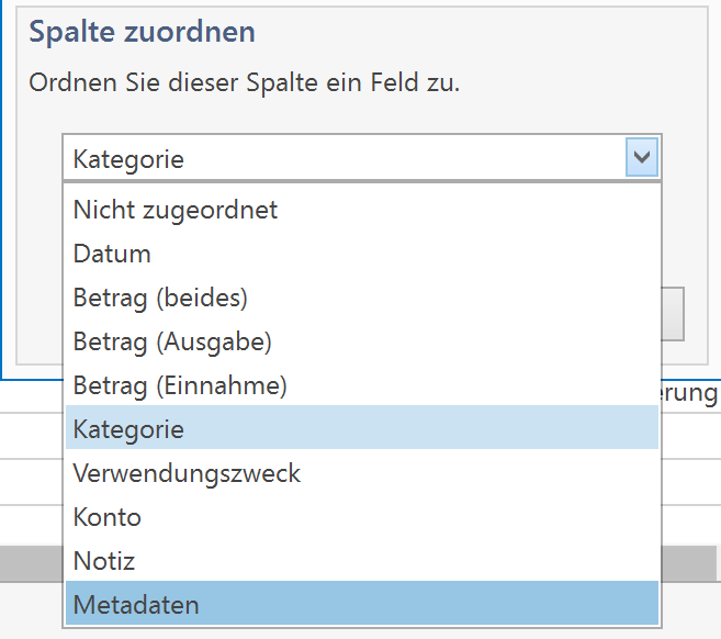 Zusatzinformationen für Importregeln