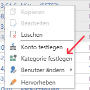 Massenänderung von Kategorie und Konto
