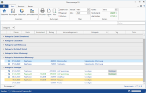 Gruppierte Darstellung der Buchungen im Haushaltsbuch