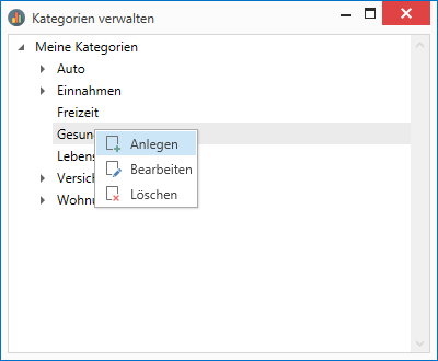 Bearbeiten von Kategorien über das Kontextmenü